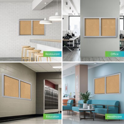 Ghent 4' H x 5' W Enclosed Natural Cork Bulletin Board with Satin Frame, 2 Door (PA24860K)