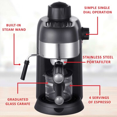 Brentwood 4-Cups Coffee & Espresso Machine, Black (BTWGA134BK)