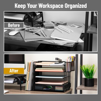 Mind Reader 3-Tier Metal Desk Organizer, Black (MAG5C-BLK)