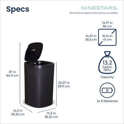 Nine Stars Plastic Motion Sensor Trash Can, 13.2 Gallon, Black, 2/Pack (CB50-36/12-36BK)