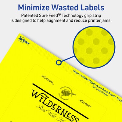 Avery Laser/Inkjet Rectangle Multipurpose Labels, 4" x 5", Neon Yellow, 40/Pack (94253)