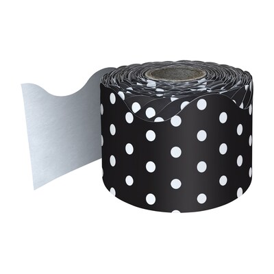 Carson Dellosa Education Rolled Scalloped Border, 2-1/4x 65, Black with White Polka Dots, 3/Bundle