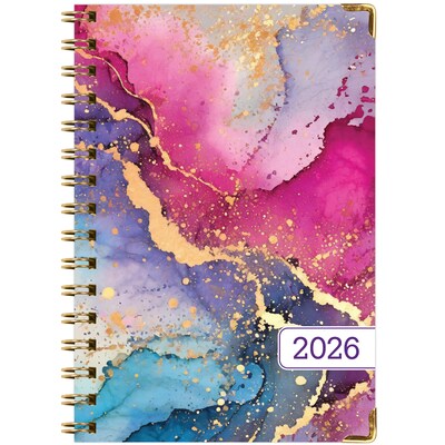2026 Global Printed Products 5.5" x 8" Weekly & Monthly Planner, Paperboard Cover, Rainbow Gold Marble (FSHN-CY26-58-36)
