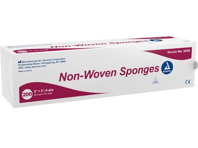 Dynarex 2 4-Ply Nonwoven Sponge, 200/Pack, 20 Packs/Carton (3252)