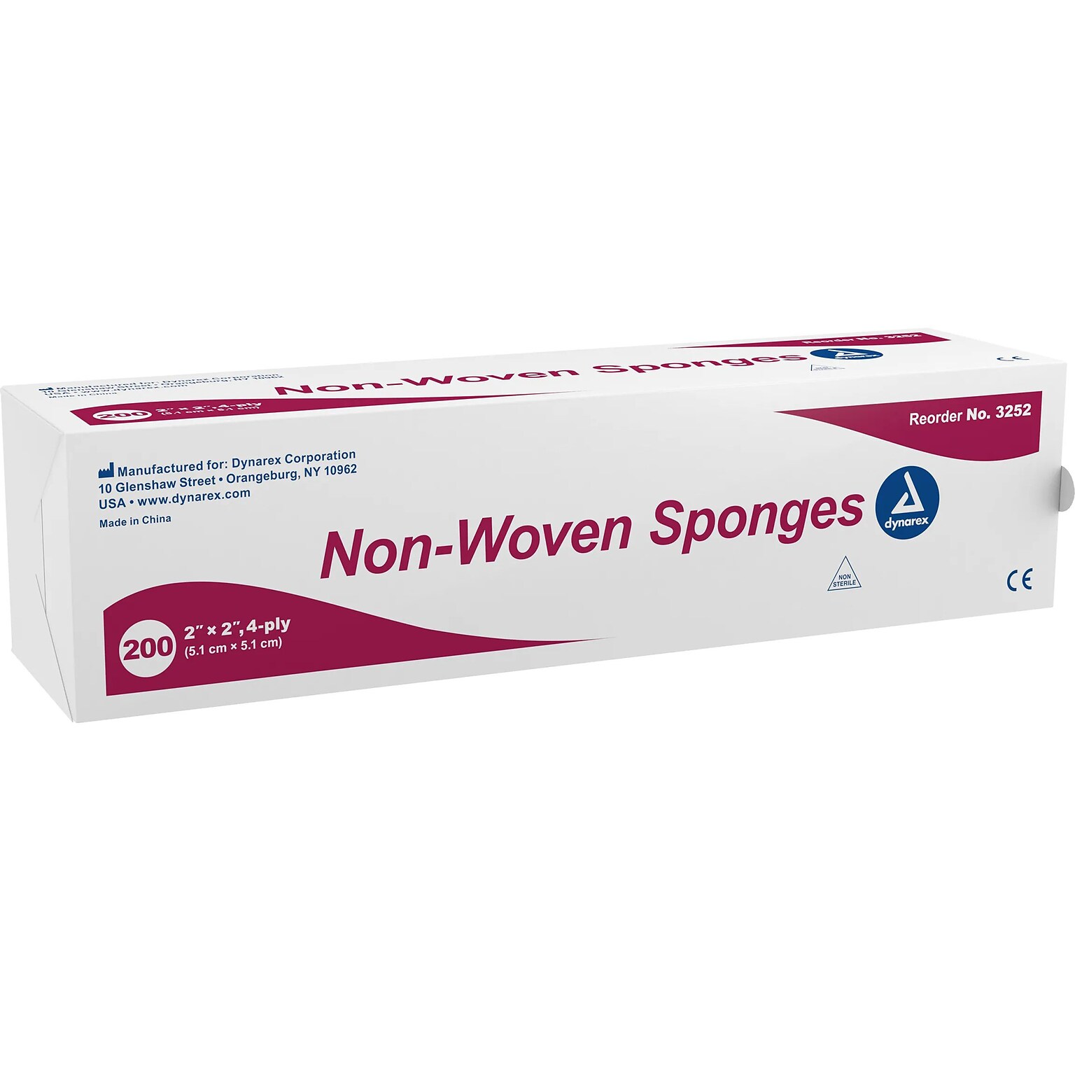 Dynarex 2 4-Ply Nonwoven Sponge, 200/Pack, 20 Packs/Carton (3252)