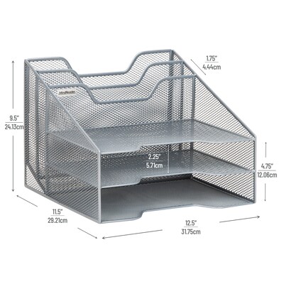 Mind Reader Metal Desktop Organizer Vertical File Holder Paper Letter Tray, Silver (MESHBOX5-SIL)