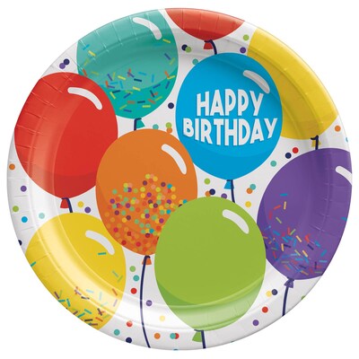 Party City Balloon Birthday Celebration 9 Paper Plates, Multicolored, 8 Plates/Pack (AM55050126-ST)