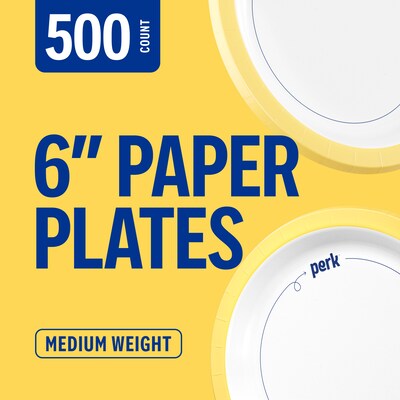 Perk™ Medium-Weight Paper Plates, 6", Yellow/White, 500/Carton (PK54328CT)
