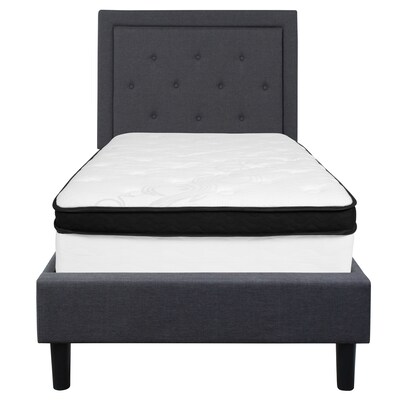 Flash Furniture Roxbury Tufted Upholstered Platform Bed in Dark Gray Fabric with Memory Foam Mattress, Twin (SLBMF29)