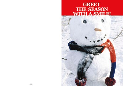 Great the season with a smile - snowman - 7 x 10 scored for folding to 7 x 5, 25 cards w/A7 envelope
