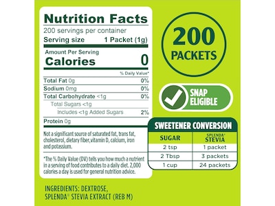 Splenda Stevia Sweetener Packet, 200/Box (SP82000310)