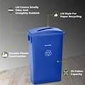 Alpine Industries Plastic Commercial Indoor Recycling Bin with Slotted Lid and Dolly, 23-Gallon, Blu
