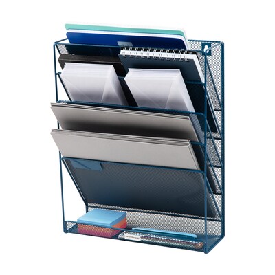 Mind Reader 5-Pocket Metal Mesh Mountable Wall File, Letter Size, Turquoise (MAGSTACK-TUR)