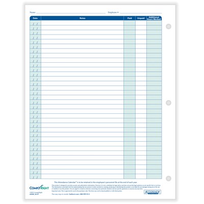 ComplyRight 2026-2027 Academic Year Attendance Calendar Cards, 50/Pack (A43005015)
