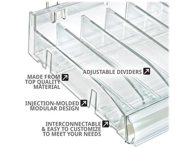 Azar 3.5" x 12" Pegboard 6-Compartment Cosmetic Tray, Clear, 2/Pack (225820-DIVIDER-2PK)