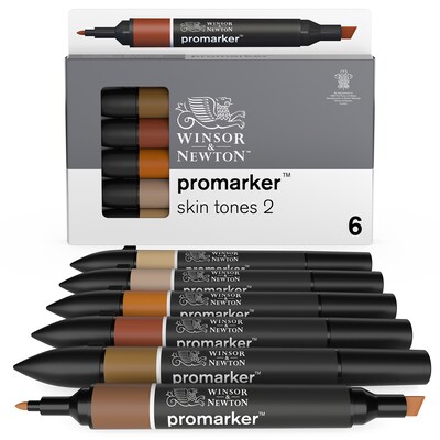 Winsor & Newton Promarker Dual-Tip Alcohol Based Marker, Skin Tones 2, 6/Pack (WNX0290115)