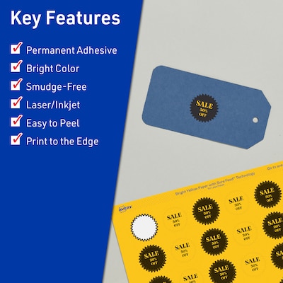 Avery Starburst Laser/Inkjet Multipurpose Labels, 1, Bright Yellow (960/Pack)