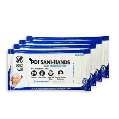 PDI Sani-Hands 70% Alcohol Hand Sanitizing Wipes, 20 Wipes/Packet, 48 Packets/Carton (P71520)