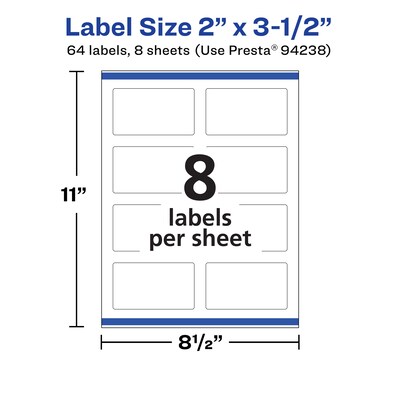 Avery Laser/Inkjet Rectangle Multipurpose Labels, Matte White, 64 Labels/Pack (94238)