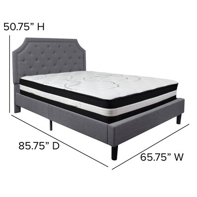 Flash Furniture Brighton Tufted Upholstered Platform Bed in Light Gray Fabric with Pocket Spring Mattress, Queen (SLBM11)