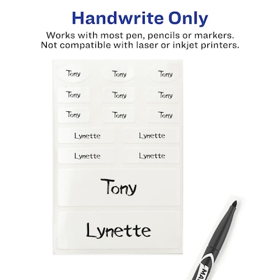 Avery No-Iron Fabric Labels, Assorted Shapes and Sizes, White, Non-Printable, 45 Labels/Pack (40700)