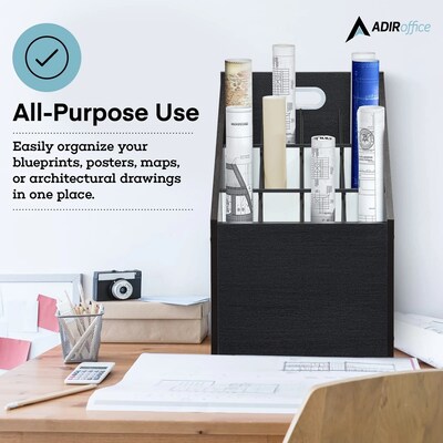 AdirOffice 12-Slot Roll File, 22.24"H x 15.55"W x 15.55"D, Black (ADI627-WBLK)