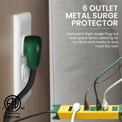 GoGreen Power 6' Metal Surge Protector, 6 Outlets, Yellow/Green (GG-26114)