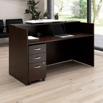 Bush Business Furniture Arrive 72"W Reception Desk with Counter and Mobile File Cabinet, Mocha Cherry (ARV008MR)