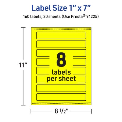 Avery Laser/Inkjet Multipurpose Rectangle Labels, 1" x 7", Neon Yellow, 160/Pack (94225)