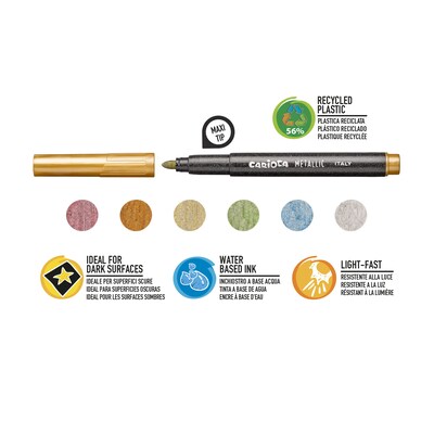CARIOCA Metallic Water Based Water-Based Marker, Maxi Tip, Assorted Colors, 6/Set (CRA43161)