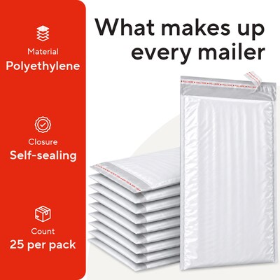 Quill Brand® 6.75"W x 9"L Self-Sealing Bubble Mailer, #0, 25/Carton (ST56608B)