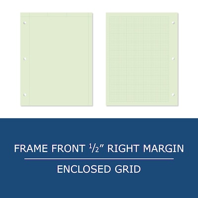Signature Collection Covered Engineering Pad, Frame Front 1/2" Right Margin, Heavyweight 20 lb. Green Tint Paper