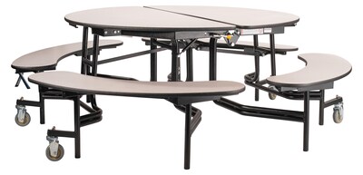 NPS MTR Series 60" Round Mobile Cafeteria Table With Benches, Grey Nebula (MTR60B-MDPEPCGYGY)