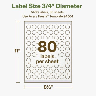 Avery Hemp Round Laser/Inkjet Multipurpose Labels, 3/4" Dia, Off-White (6400/Box)