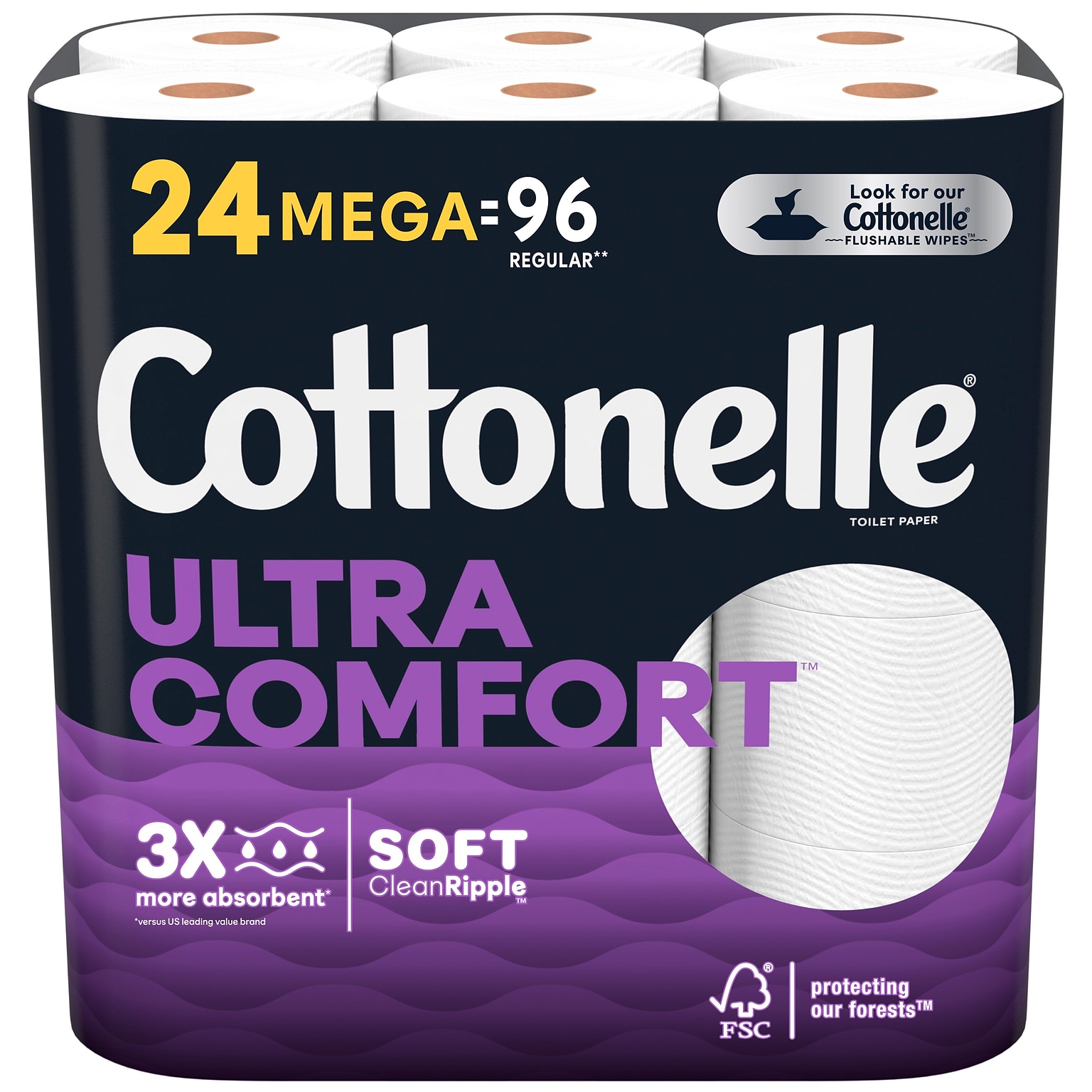 Cottonelle Ultra ComfortCare 2-Ply Standard Toilet Paper, White, 268 Sheets/Roll, 24 Mega Rolls/Pack (53756)