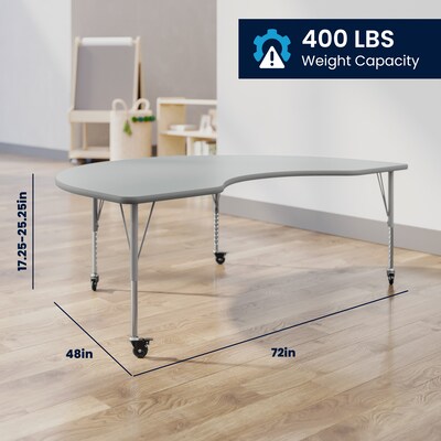 Flash Furniture Wren Kidney Activity Table, 72" x 48", Height Adjustable, Gray Top/Silver Frame (XUA4872KDGYTPC)
