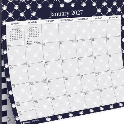 2027 Blueline Nautical 15" x 12" Monthly Wall Calendar, White/Navy (C171113-27)