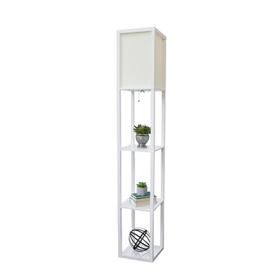 Simple Designs 62.50" Etagere Organizer Storage Shelf Floor Lamp with Linen Shade, White (LF1014-WHT)