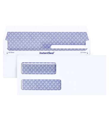 Staples InstantSeal Security Tinted #9 Double Window Envelopes, 3 7/8 x 8 7/8, White, 500/Box (ST63338)