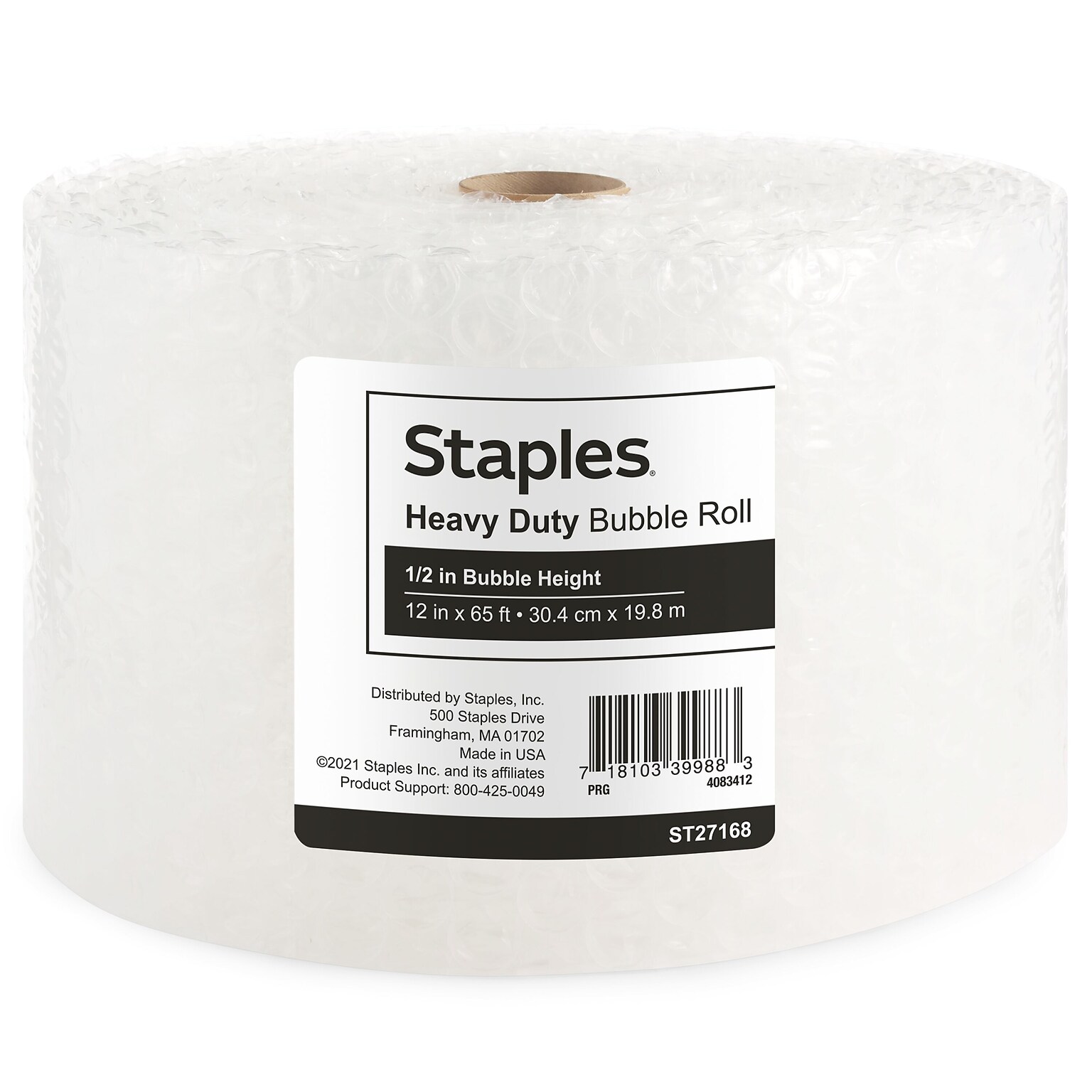 Staples® 1/2 Bubble Roll, 12 x 65, Clear (4069422)