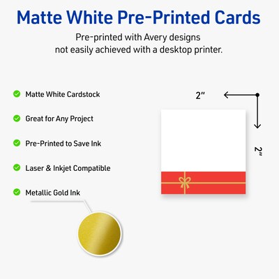 Avery Gold-Red Gift Matte Blank Card, White, 120/Pack (S00-FG6)