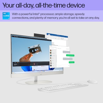 HP 24-cr0026 23.8" All-in-One Desktop Computer, Intel Core i3-N300, 8GB Memory, 256GB SSD (9W2H5AA#ABA)