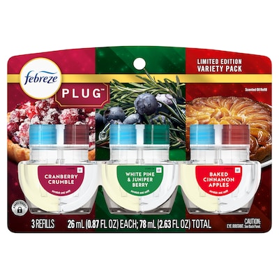 Febreze Plug In Scented Oil Refill, Assorted Holiday Scents, 0.87 oz., 3/Pack (48198)
