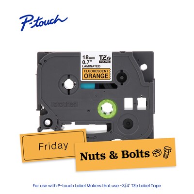 Brother P-touch Laminated Label Tape, ~3/4" x 16.4', Black on Fluorescent Orange (TZeB41)