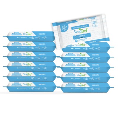 Simpleaf Unscented Flushable Wipes, 50 Single Wipes/Pack, 12 Packs/Box (S-010-12pack)