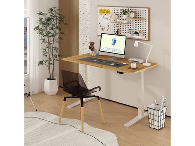 FlexiSpot E7 Pro 60"W Electric Adjustable Standing Desk, Bamboo/White  (E7WPRO6030-LBZB)