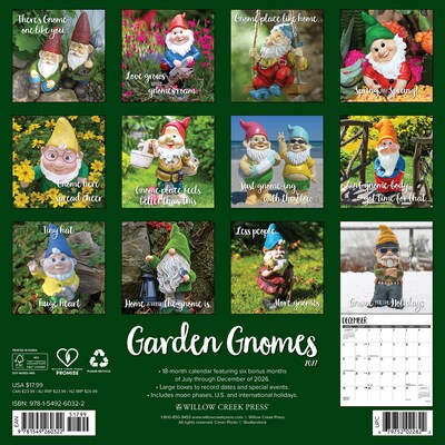 2027 Willow Creek Garden Gnomes 12 x 12 Monthly Wall Calendar, Assorted Colors (60322)