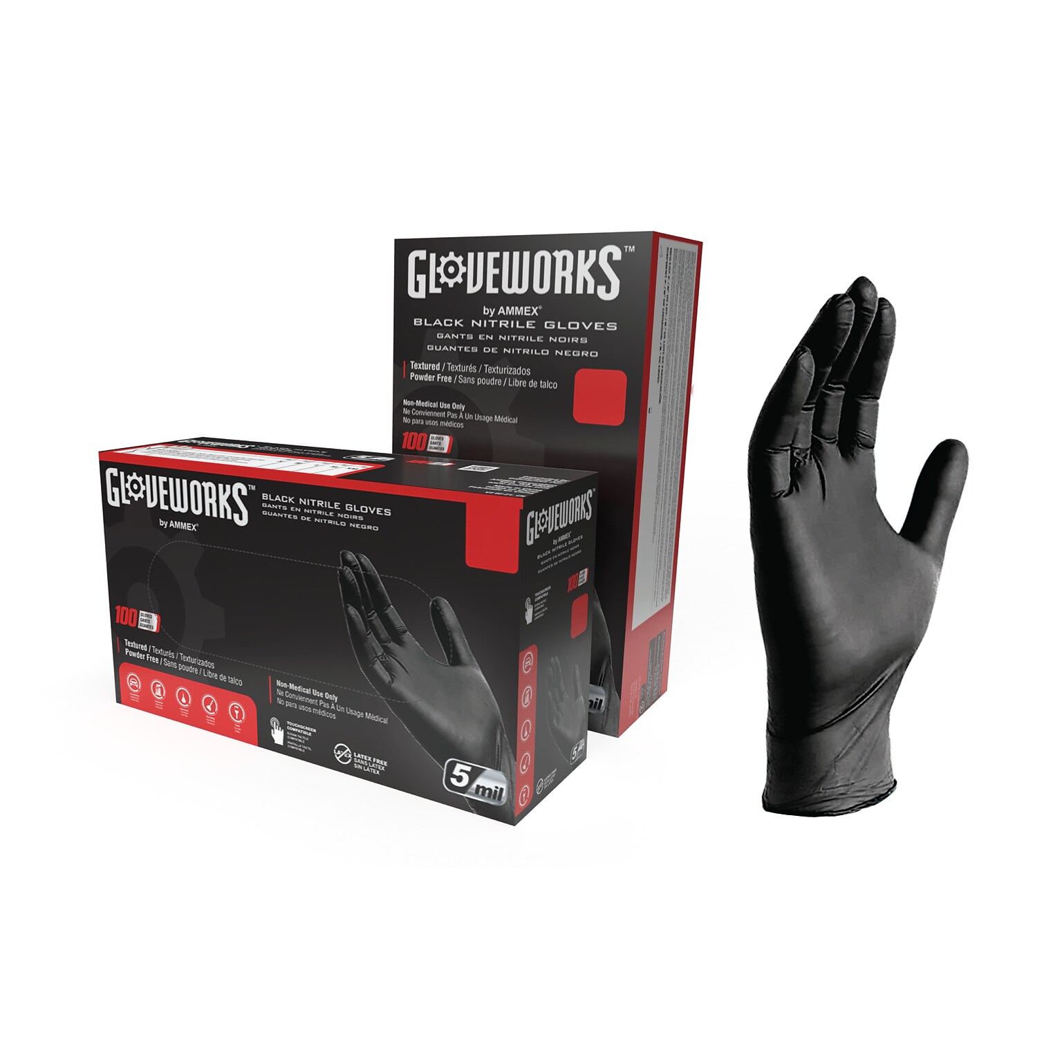 Gloveworks Black Nitrile PF Ind XXL Gloves, 100/Box (GPNB49100)