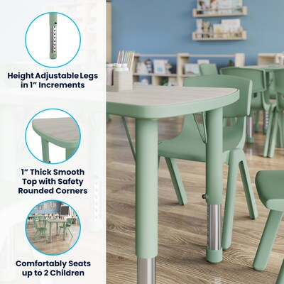 Flash Furniture Wren Rectangular Activity Table, 21.75" x 26.5", Height Adjustable, Light Gray Woodgrain/Sage (YU98RECTBSGE)
