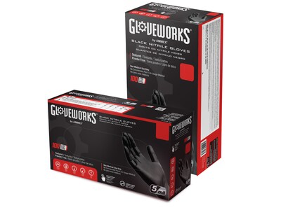 GloveWorks GPNB Nitrile Industrial Grade Gloves, Large, Black, 100/Box (GPNB46100)